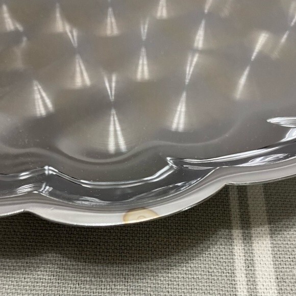 Chrome Leaf Serving Tray Party Candy Nut Dish Engine Turned Jewelling Accented - Picture 8 of 8